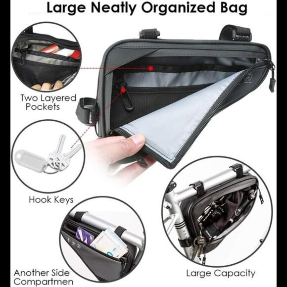 Bike Frame Storage Bag, Water Resistant Reflective Bicycle Triangle Bag - Picture 5 of 7